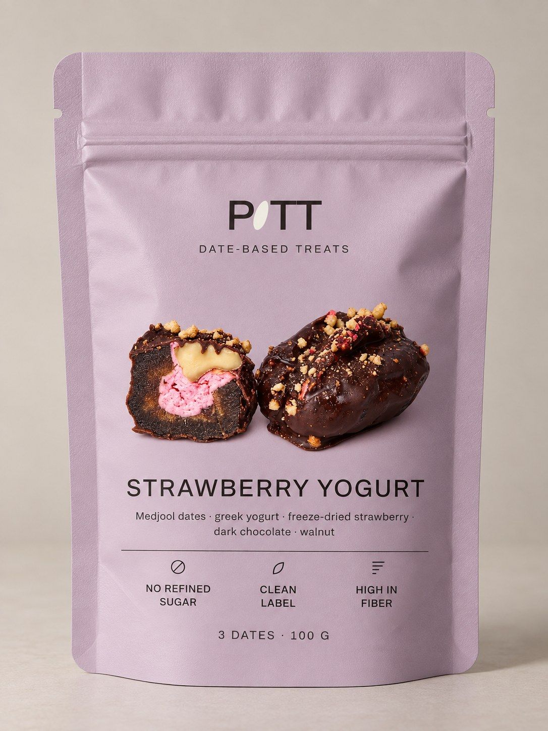 The PITT Strawberry Yogurt pouch: three stuffed dates, 100 g
